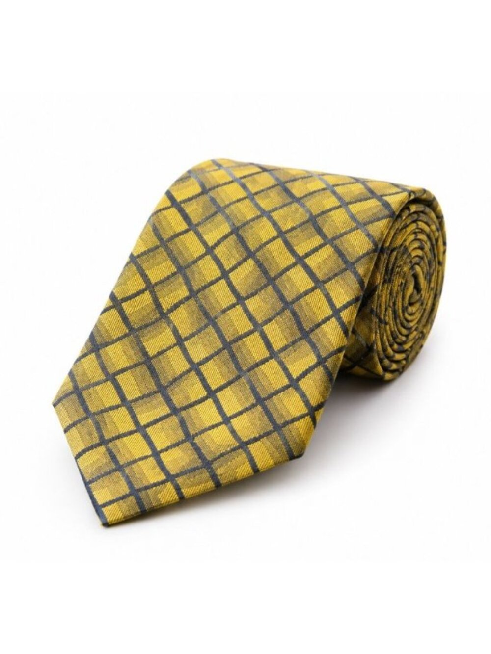 Thai Land Handmade 100% Silk Tie Gold Yellow Black Geometric Woven Necktie 57" - Picture 1 of 10